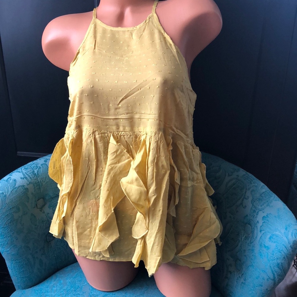Entro Yellow Ruffle Swiss Dot Babydoll Tank S M